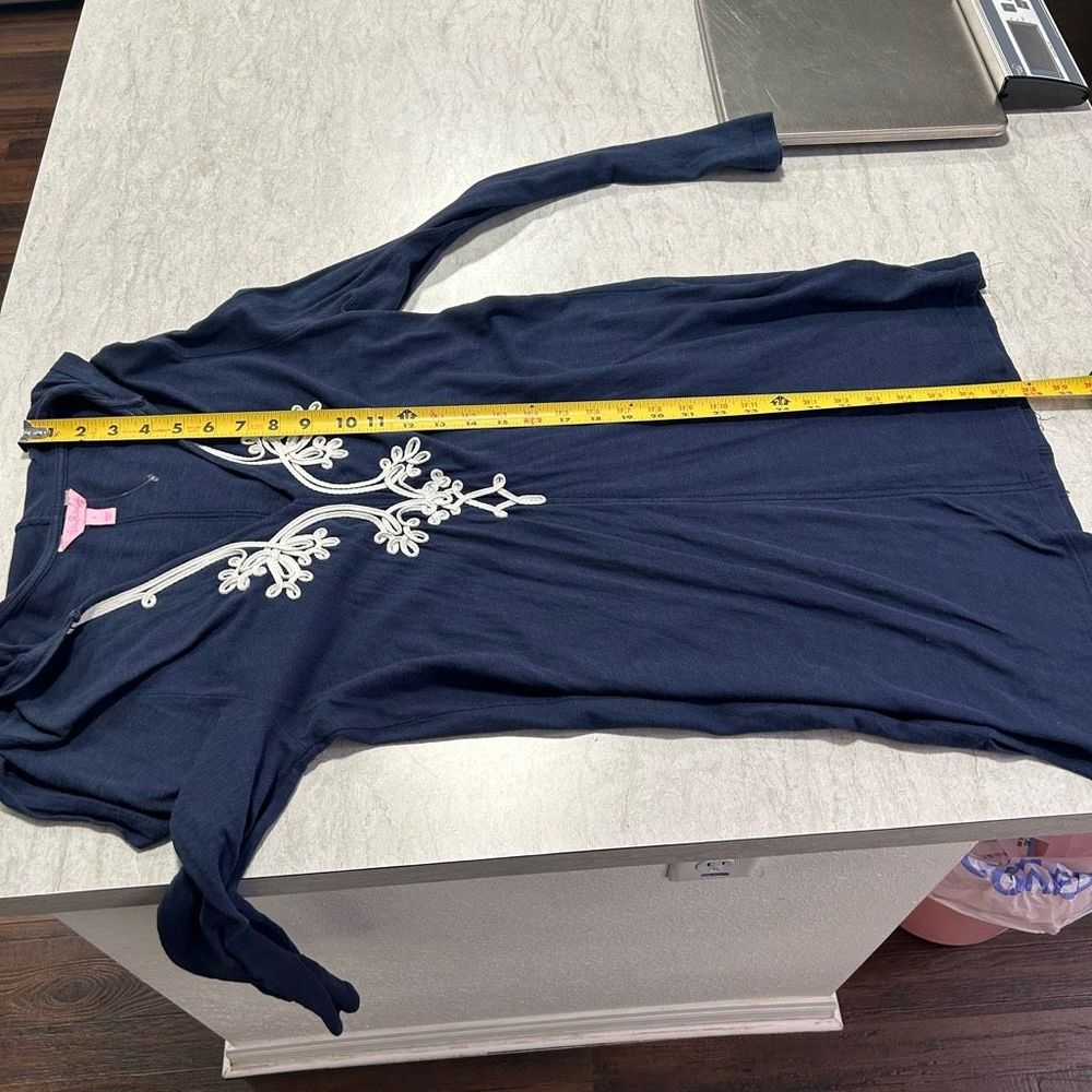 Lilly Pulitzer Women’s Navy Blue Embroidered V Neck Pullover Dress Hoodie Size L - Picture 11 of 13